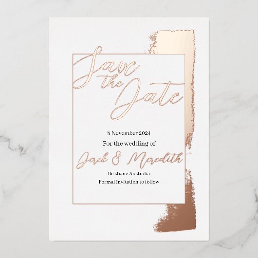 Moderne bruiloft Bewaar de Datumuitnodiging met fo Folie Uitnodiging (Voorkant)