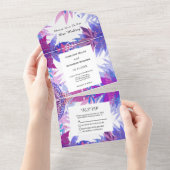 Moderne bruiloft blauw roze bloemige Waterverf All All In One Uitnodiging (Afscheurbaar)