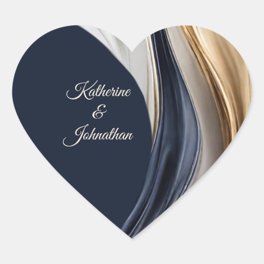 Moderne Bruiloft - Blauw Wit en Goud Hart Sticker (Voorkant)