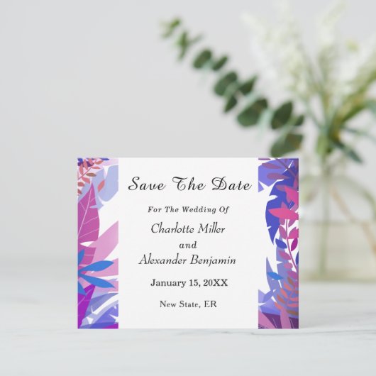 Moderne bruiloft Blauwe Bloemen Waterverf Save The Date (Staand voorkant)