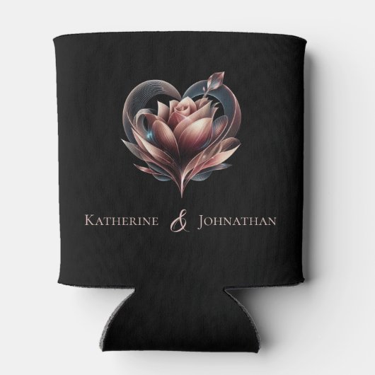 Moderne bruiloft Blush Pink Rose met een hart Blikjeskoeler (Achterkant)