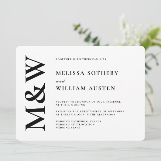 Moderne bruiloft Bold Zwart-wit Kaart (Staand voorkant)