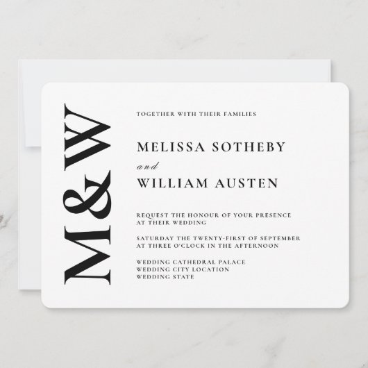 Moderne bruiloft Bold Zwart-wit Kaart (Voorkant)