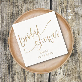 Moderne Bruiloft Bruidsfeest Goud Schrift & Wit Servet
