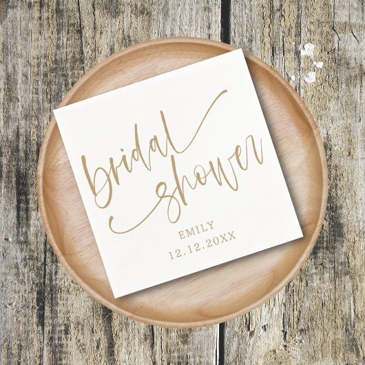Moderne Bruiloft Bruidsfeest Goud Schrift & Wit Servet