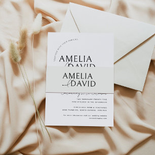 Moderne bruiloft buik band bruid en bruidegom name uitnodigingen wikkel