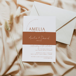 Moderne bruiloft buik band bruid en bruidegom name uitnodigingen wikkel