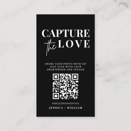 Moderne bruiloft Capture de liefde Qr Code Informatiekaartje (Voorkant)