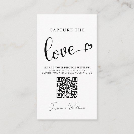 Moderne bruiloft Capture de liefde Qr Code Informatiekaartje (Voorkant)