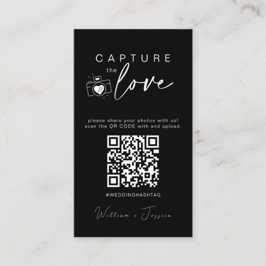 Moderne bruiloft Capture de liefde Qr Code Informatiekaartje (Voorkant)