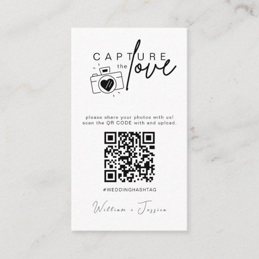 Moderne bruiloft Capture de liefde Qr Code Informatiekaartje (Voorkant)