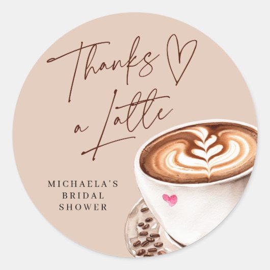 Moderne Bruiloft Coffee Bruidscadeau Bedankt A Lat Ronde Sticker (Voorkant)