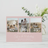 Moderne bruiloft Collage Blush Pink Save The Date (Staand voorkant)