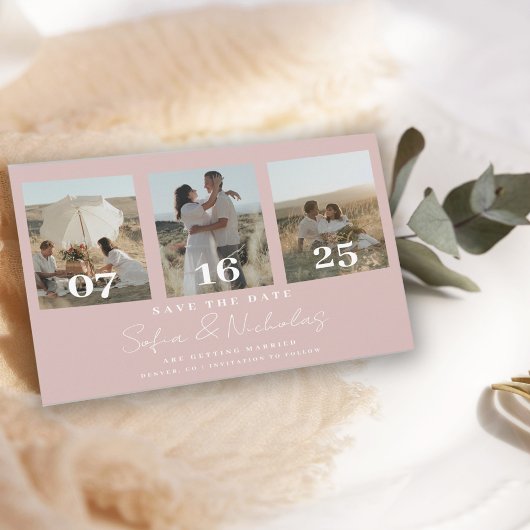 Moderne bruiloft Collage Blush Pink Save The Date