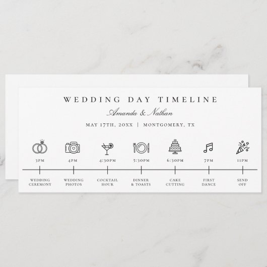 Moderne bruiloft dag tijdlijn pictogram reisroute programmakaart (Voorkant / Achterkant)