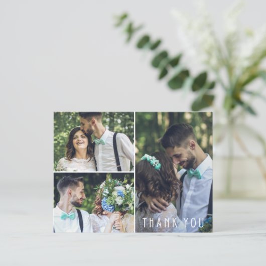 Moderne bruiloft Dank je drie foto Briefkaart (Staand voorkant)