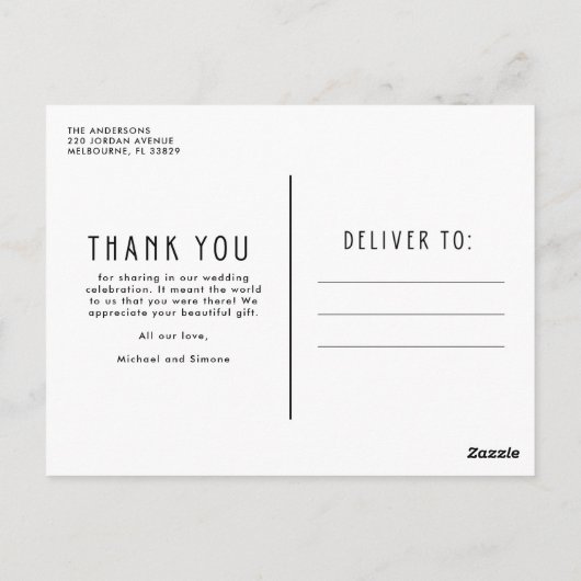 Moderne bruiloft Dank je drie foto Briefkaart (Achterkant)