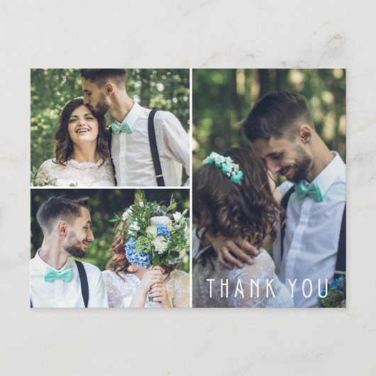 Moderne bruiloft Dank je drie foto Briefkaart (Voorkant)
