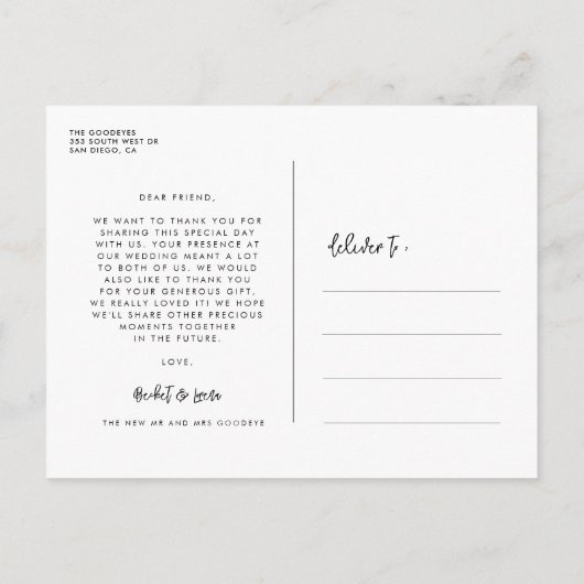 moderne bruiloft Dank je foto Briefkaart (Achterkant)