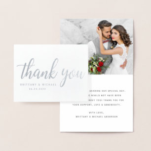 Moderne bruiloft Dank je paar foto's Silver Folie Kaarten