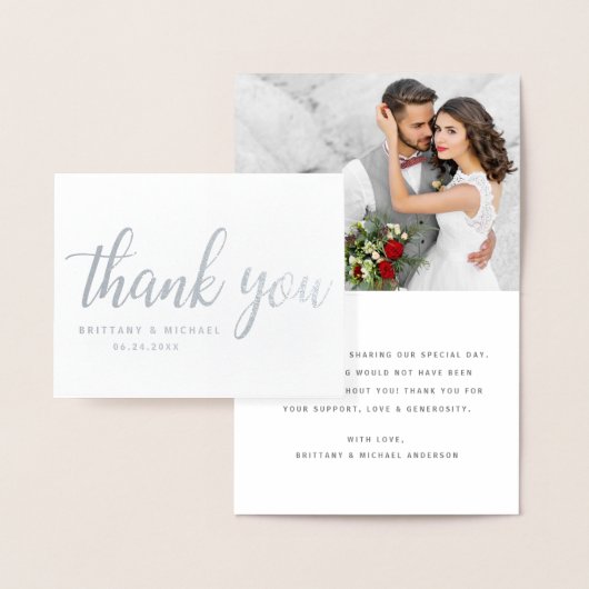 Moderne bruiloft Dank je paar foto's Silver Folie Kaarten (Display)