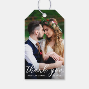 Moderne bruiloft dank u   Bruid bruidegom foto Cadeaulabel