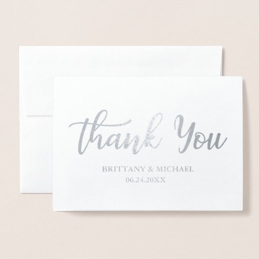 Moderne bruiloft Dank u de Zilver van het Manuscri Folie Kaarten (Voorkant met envelop)