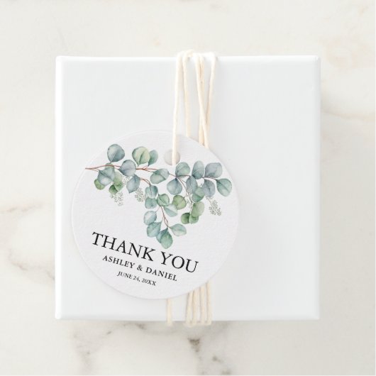 Moderne bruiloft dank u eucalyptus groen bedankjes labels (In situ)