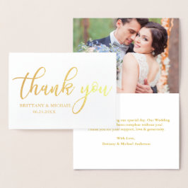 Moderne bruiloft Dank u Foto Gold Folie Kaarten