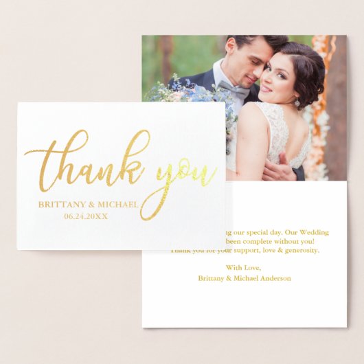 Moderne bruiloft Dank u Foto Gold Folie Kaarten (Display)