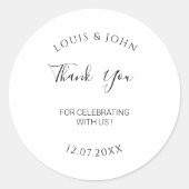 Moderne bruiloft Dank u Gepersonaliseerde bruiloft Ronde Sticker (Voorkant)