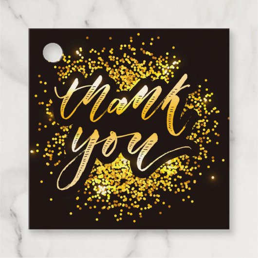 Moderne bruiloft dank u gouden glitter bewerkbaar bedankjes labels (Voorkant)