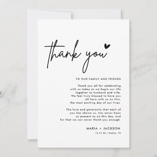 Moderne bruiloft Dank u Noteer de menukaarten Bedankkaart (Voorkant)