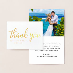 Moderne bruiloft dank u paar foto BT Note Gold Folie Kaarten