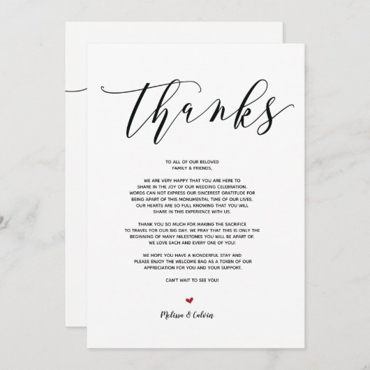 Moderne bruiloft Dank u wel en reiskaart v9 Kaart (Voorkant / Achterkant)