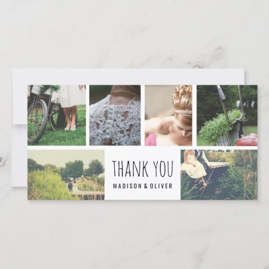 Moderne bruiloft Dank u zes fotocollage Bedankkaart (Voorkant)