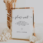 Moderne bruiloft dessert tafel teken, wacht alsjeb reclamebord met voetstuk