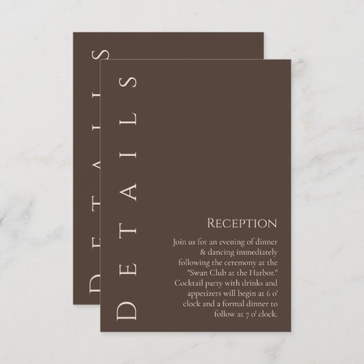 Moderne bruiloft Details-Country Brown Informatiekaartje (Voorkant / Achterkant)