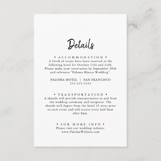 Moderne bruiloft details informatiekaartje (Voorkant)
