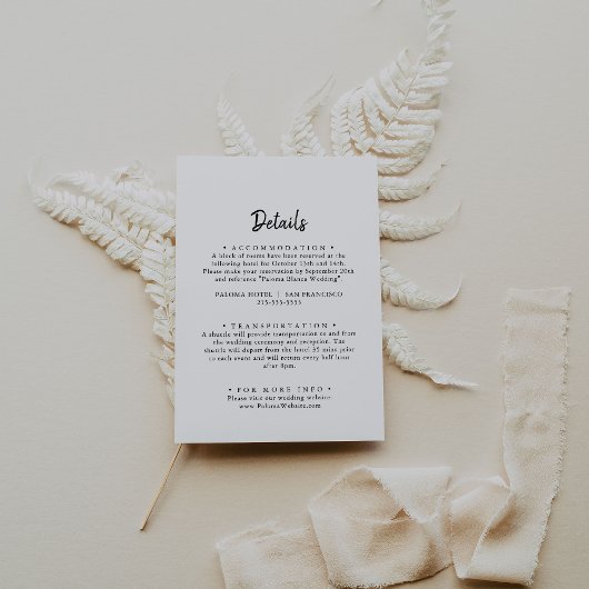 Moderne bruiloft details informatiekaartje