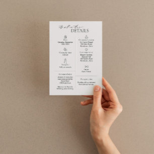 Moderne bruiloft Details Kaart met Iconen in Taupe