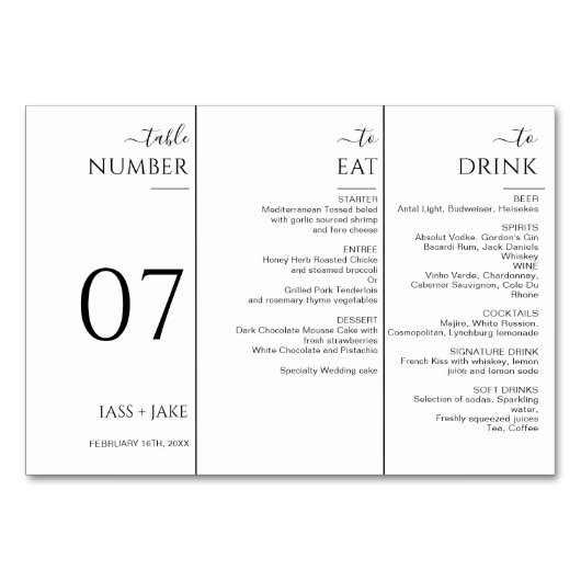 Moderne bruiloft diner menu bruiloft partij Trifol Kaart (Achterkant)