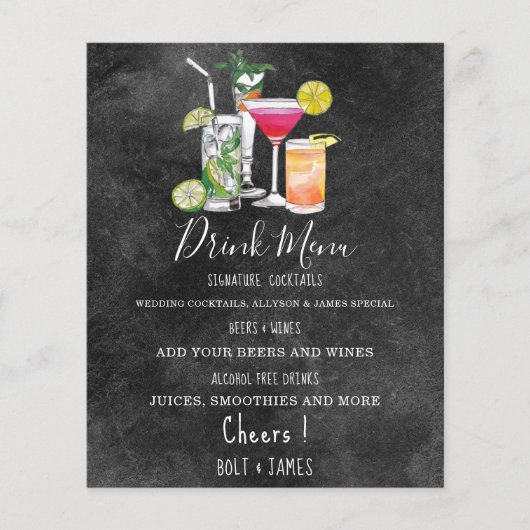 Moderne bruiloft drink menu cocktails illustratie  (Voorkant)