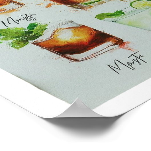 Moderne bruiloft drink menu cocktails illustratie  poster (Hoek)