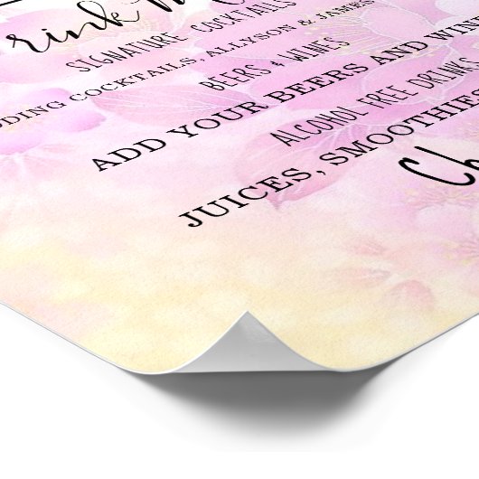 Moderne bruiloft drink menu cocktails illustratie  poster (Hoek)