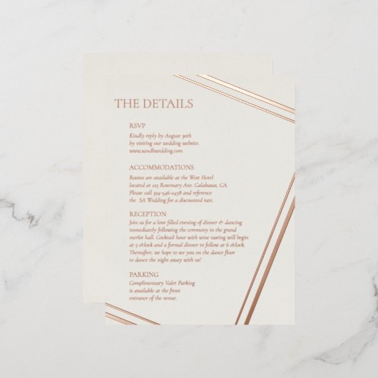 Moderne Bruiloft Echte Folie Details Kaart (Voorkant / Achterkant)