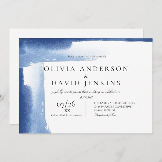 Moderne bruiloft Elegant Blue Ocean Beach bruiloft Kaart (Voorkant / Achterkant)