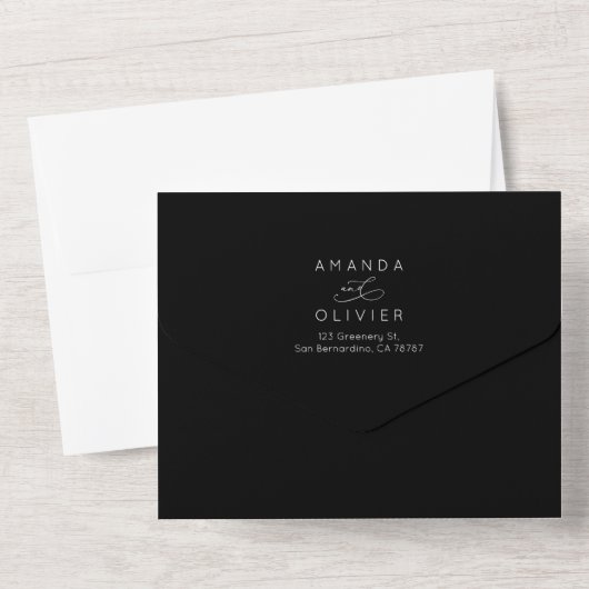 Moderne bruiloft Elegant Chic Calligrafie Zwart All In One Uitnodiging (Achterkant)