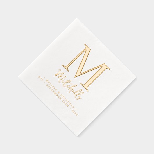 Moderne bruiloft Elegant Chic Custom Monogram Goud Folie Servetten (Rechts)