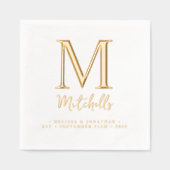 Moderne bruiloft Elegant Chic Custom Monogram Goud Folie Servetten (Voorkant)